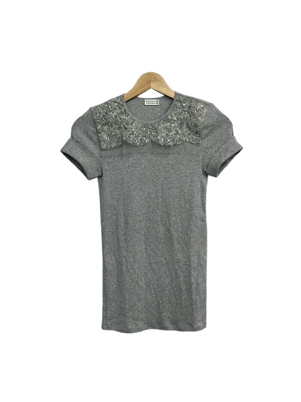 Brunello Cucinelli Short Sleeve Top Light Gray Sequins S